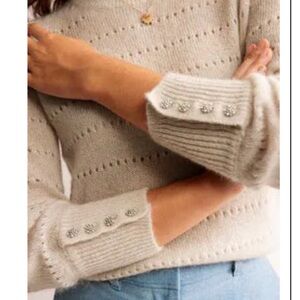 Boden fluffy textured mohair/wool jumper bling button sweater XS